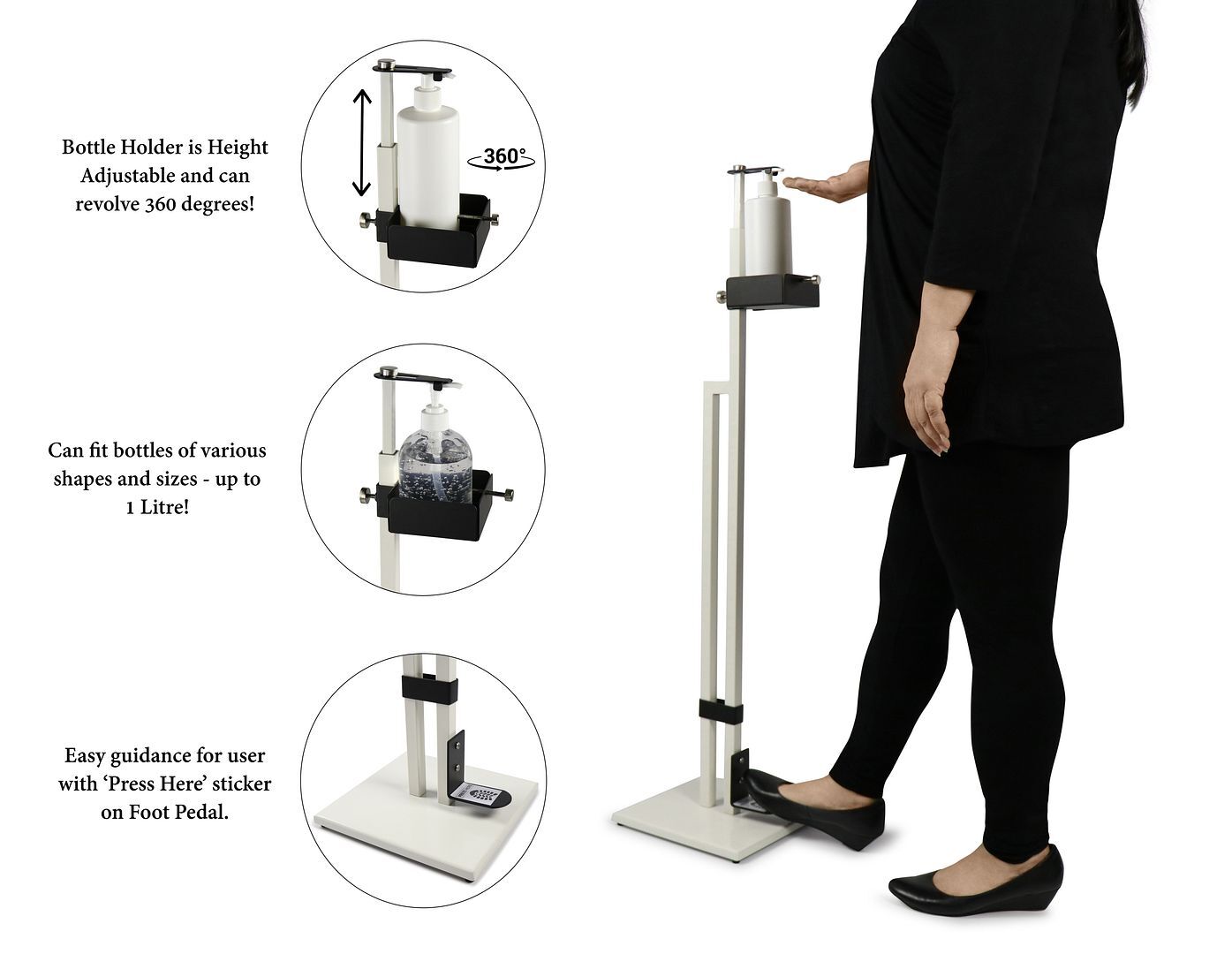 Lirash Touch Free Hand Sanitiser Dispenser Station Floor Stand Foot Operated - White Black Price