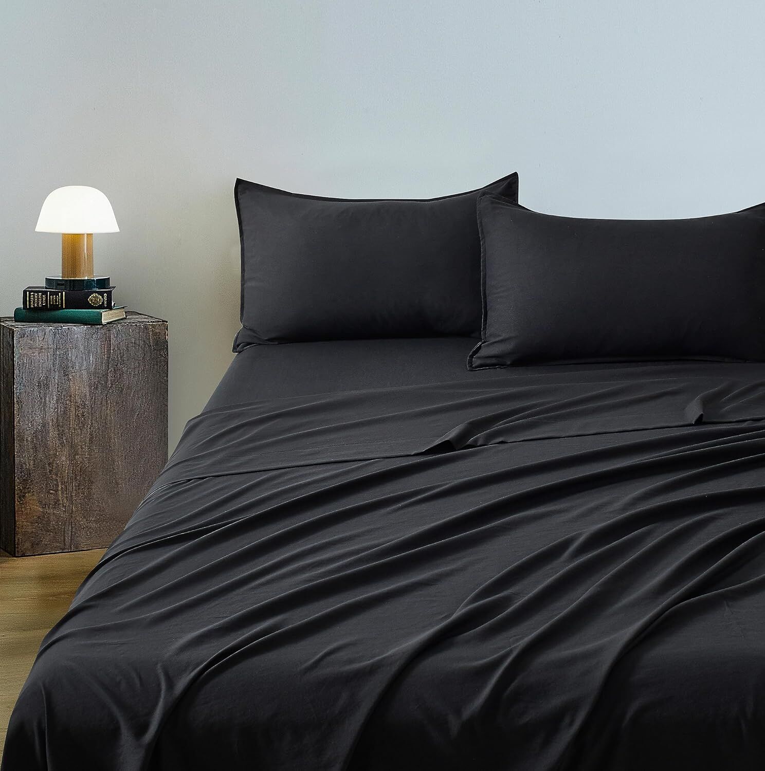 CleverPolly Vintage Washed Microfibre Sheet Set with 1 Pillowcase - Black - Single Price