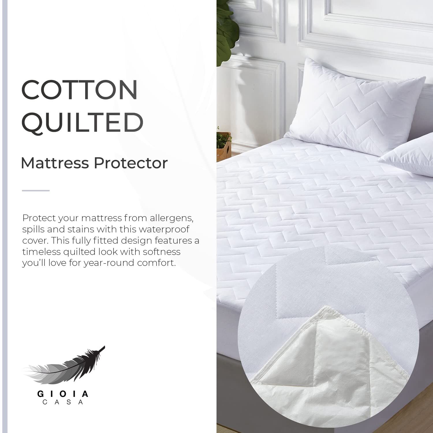 100% Ultra-Soft Cotton Quilted Anti-Microbial Mattress Cover Protector - White - Queen Size Price