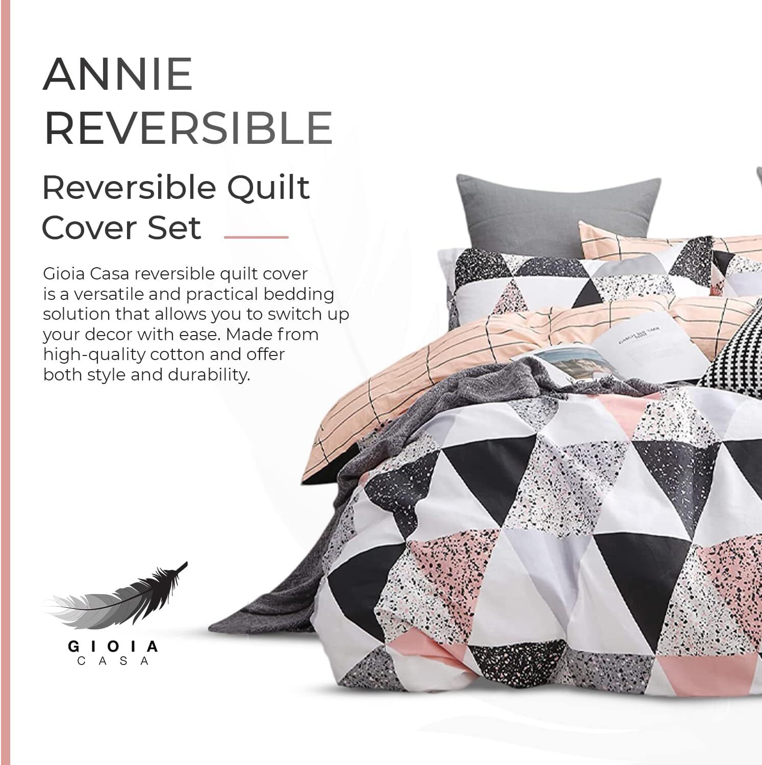 Annie 100% cotton reversible quilt cover set-king size Price