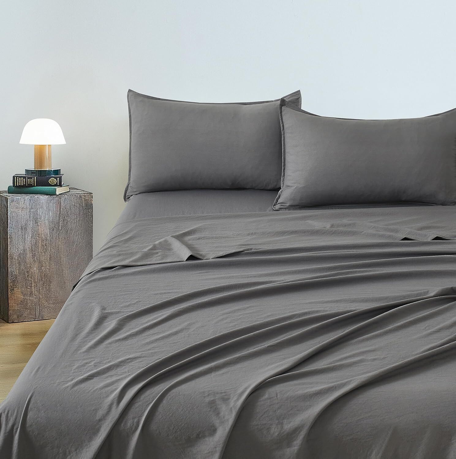 CleverPolly Vintage Washed Microfibre Sheet Set with 2 Pillowcases - Grey - King Price