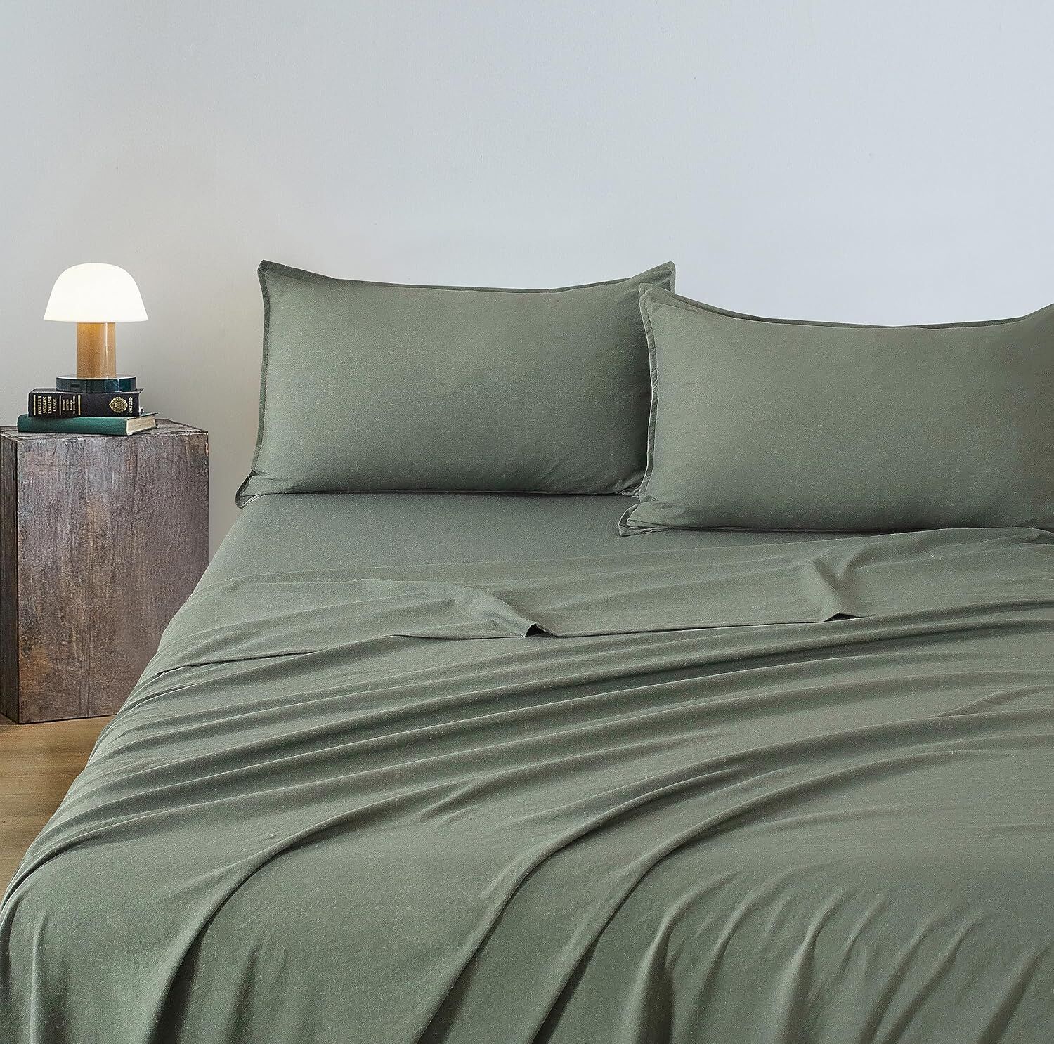 CleverPolly Vintage Washed Microfibre Sheet Set with 2 Pillowcases - Khaki Green - King Price