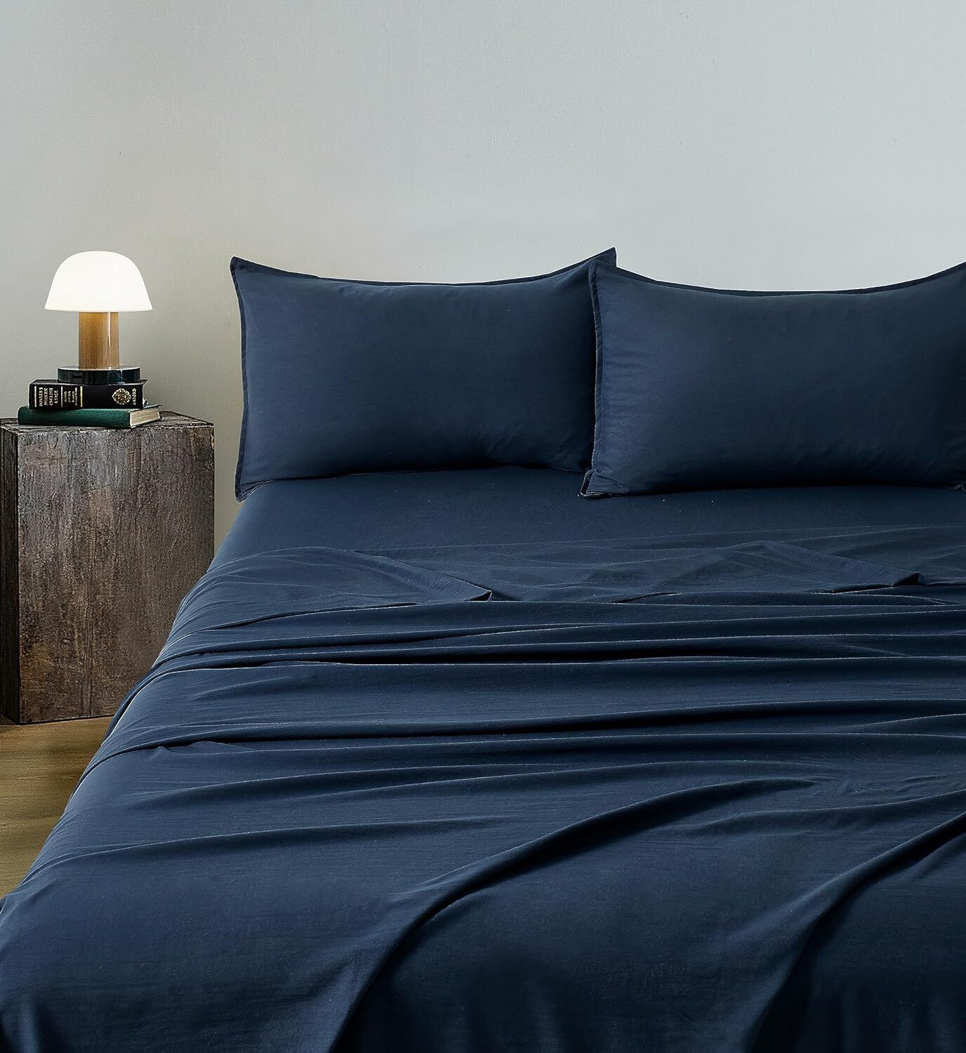 CleverPolly Vintage Washed Microfibre Sheet Set with 2 Pillowcases - Navy - King Price