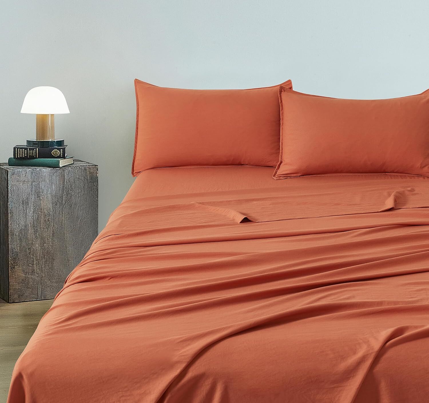 CleverPolly Vintage Washed Microfibre Sheet Set with 2 Pillowcases - Terracotta - King Price