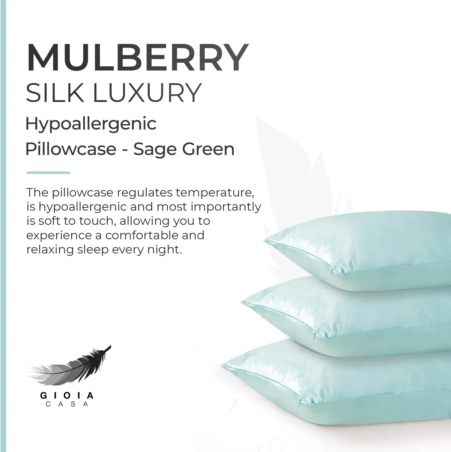 Gioia Casa Luxury Pillowcase - 100% Pure Mulberry Silk on Both Sides - Sage Green Price