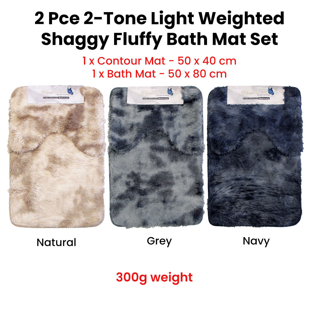 2 Pce 2-Toned Extra Light Weighted Shaggy Fluffy Bath Mat Set Natural Price