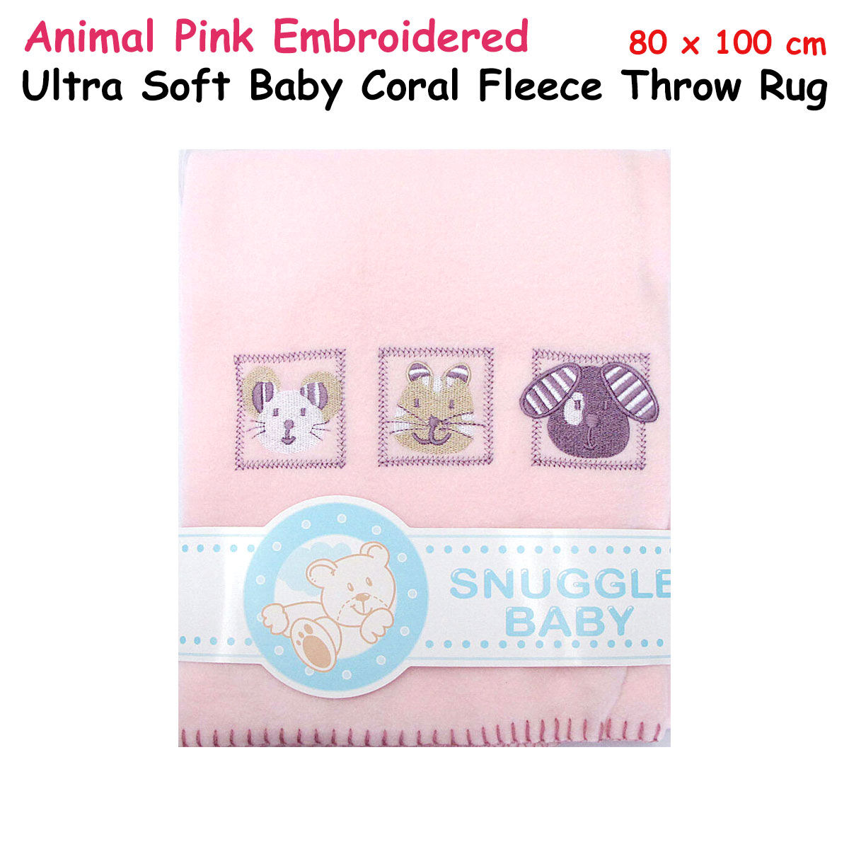 Animal Pink Embroidered Polar Fleece Baby Blanket 80 x 100 cm Price