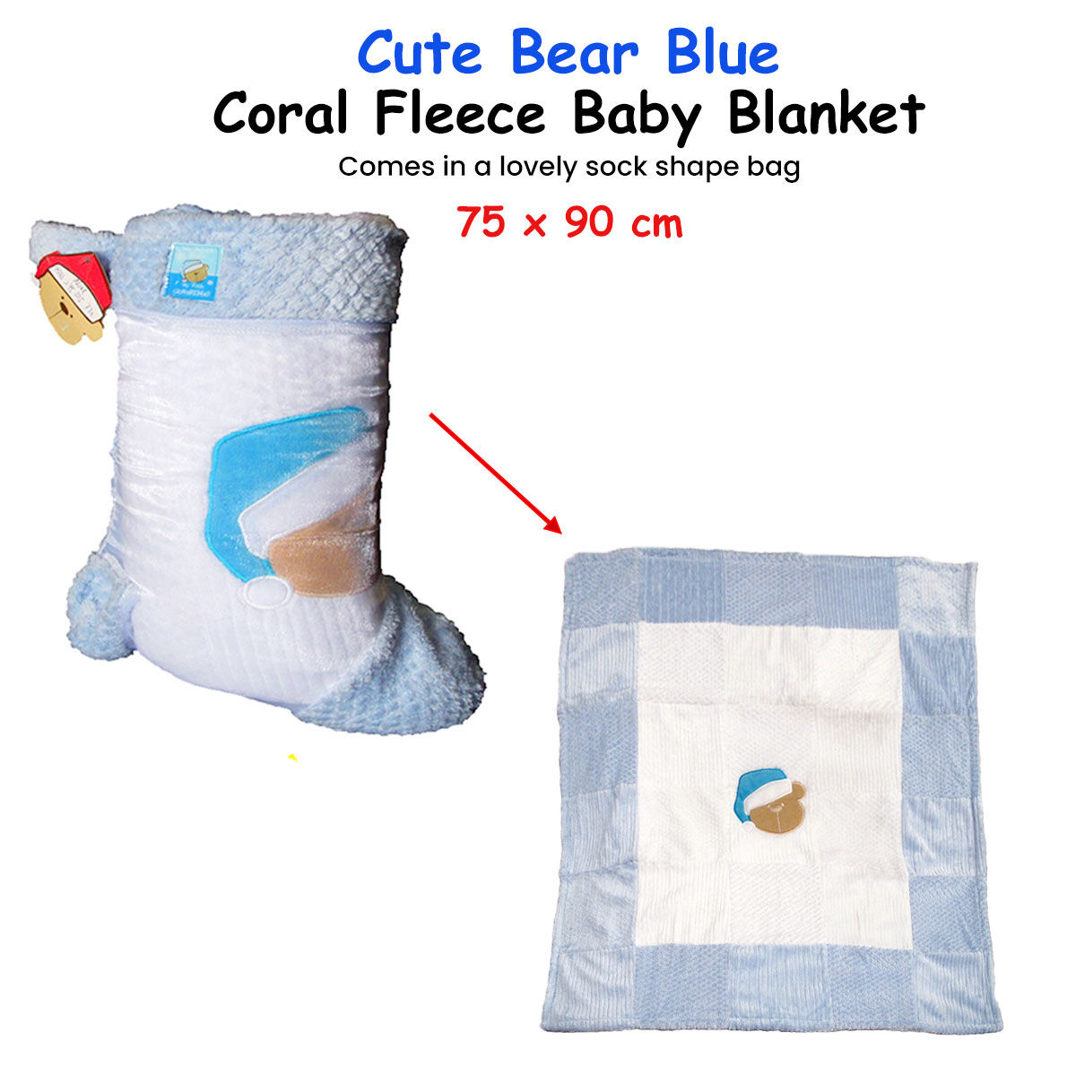 Cute Bear Blue Coral Fleece Baby Blanket 75 x 90 cm Price