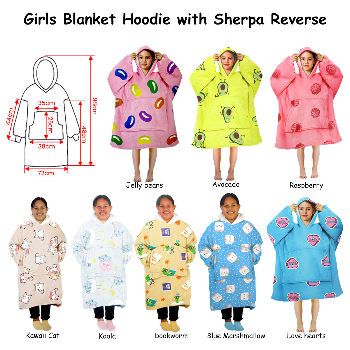 Girls Comfy Warm Blanket Hoodie with Sherpa Fleece Reverse Kawaii Cat Price