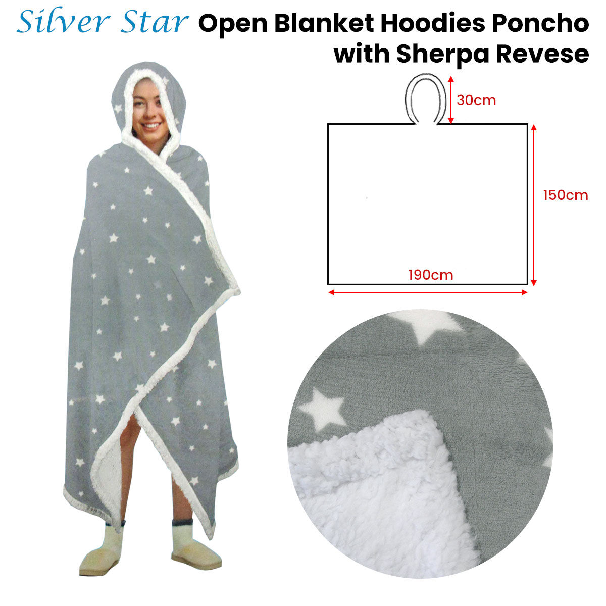 Adult Men Women Open Blanket Hoodie Poncho with Sherpa Fleece Reverse Navy Price