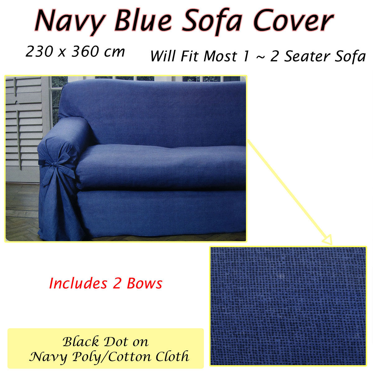 Navy Blue Dots Sofa Cover 1 to 2 Seater 230 X 360cm Price