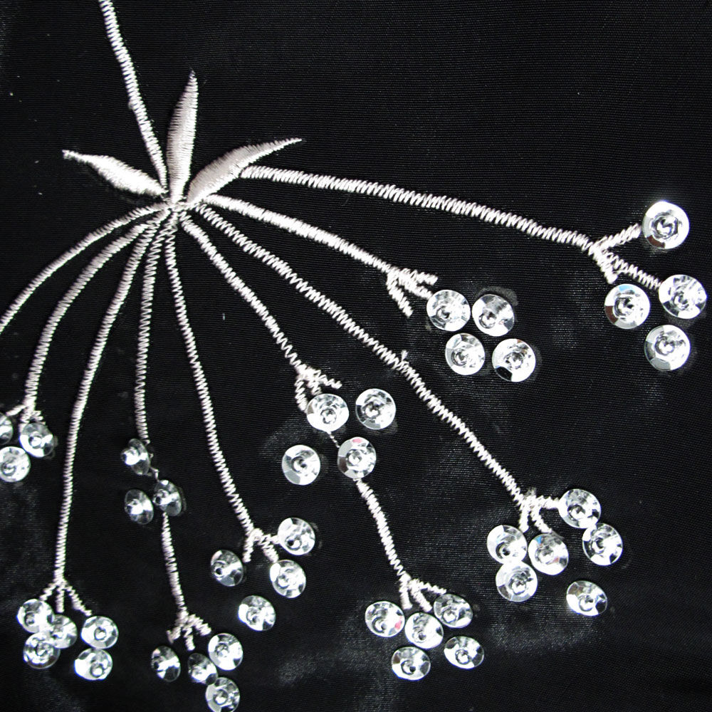 Pair of Embroidered Rod Pocket Curtains 150 x 213cm each Silver Petals Price
