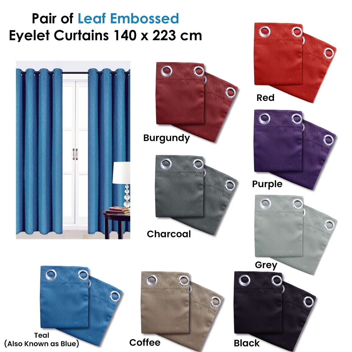 Pair of Blockout Embossed Eyelet Leaf Curtains Coffee Price