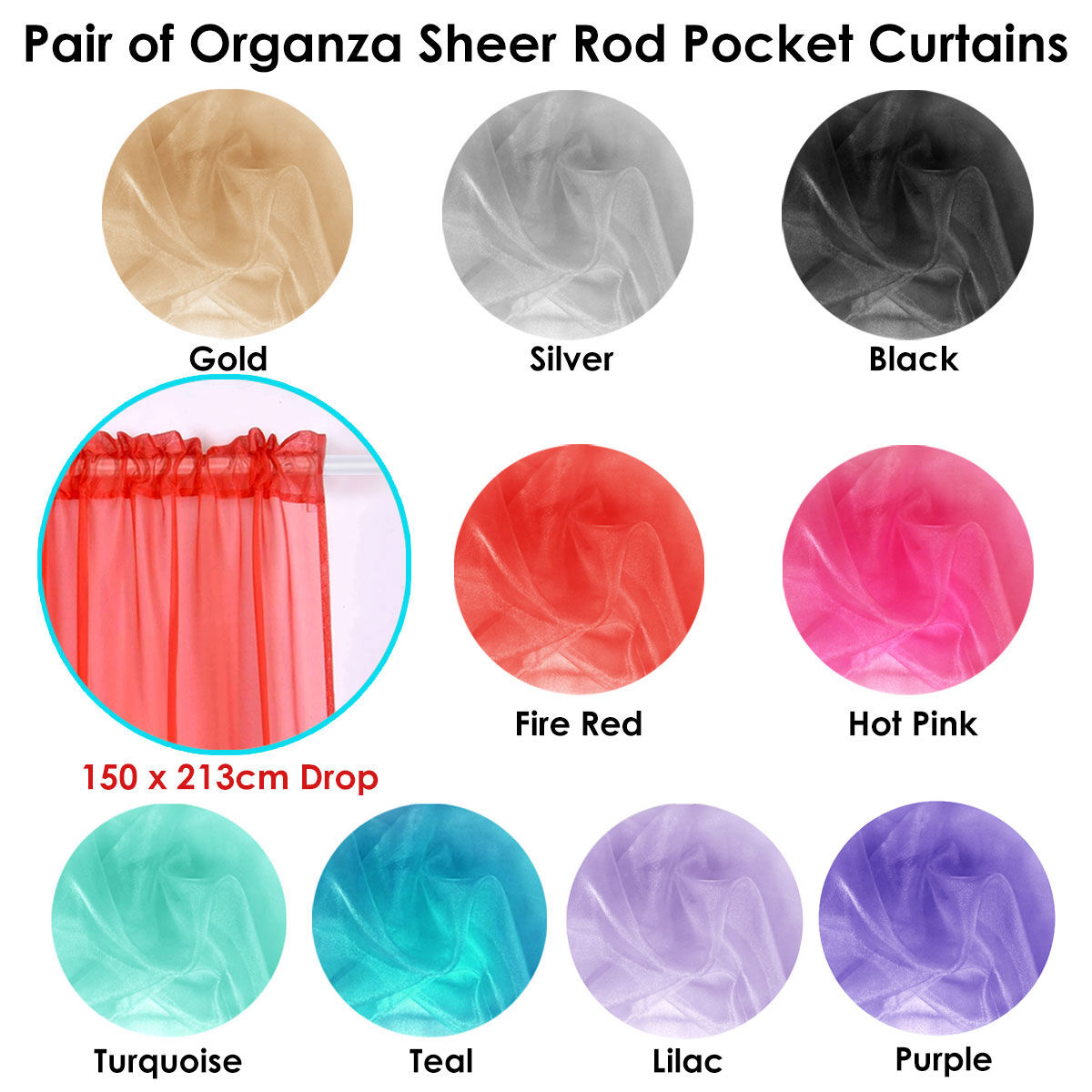 Pair of Organza Sheer Rod Pocket Curtains Fire Red Price