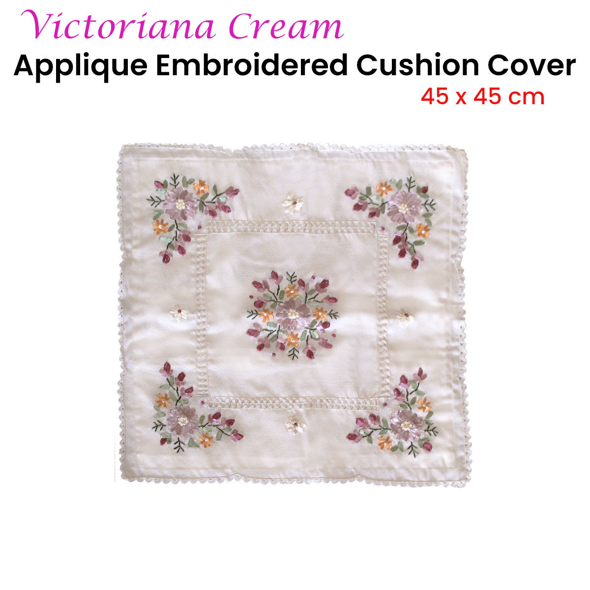 Victoriana White Applique Embroidered Cushion Cover 45 x 45 cm Price