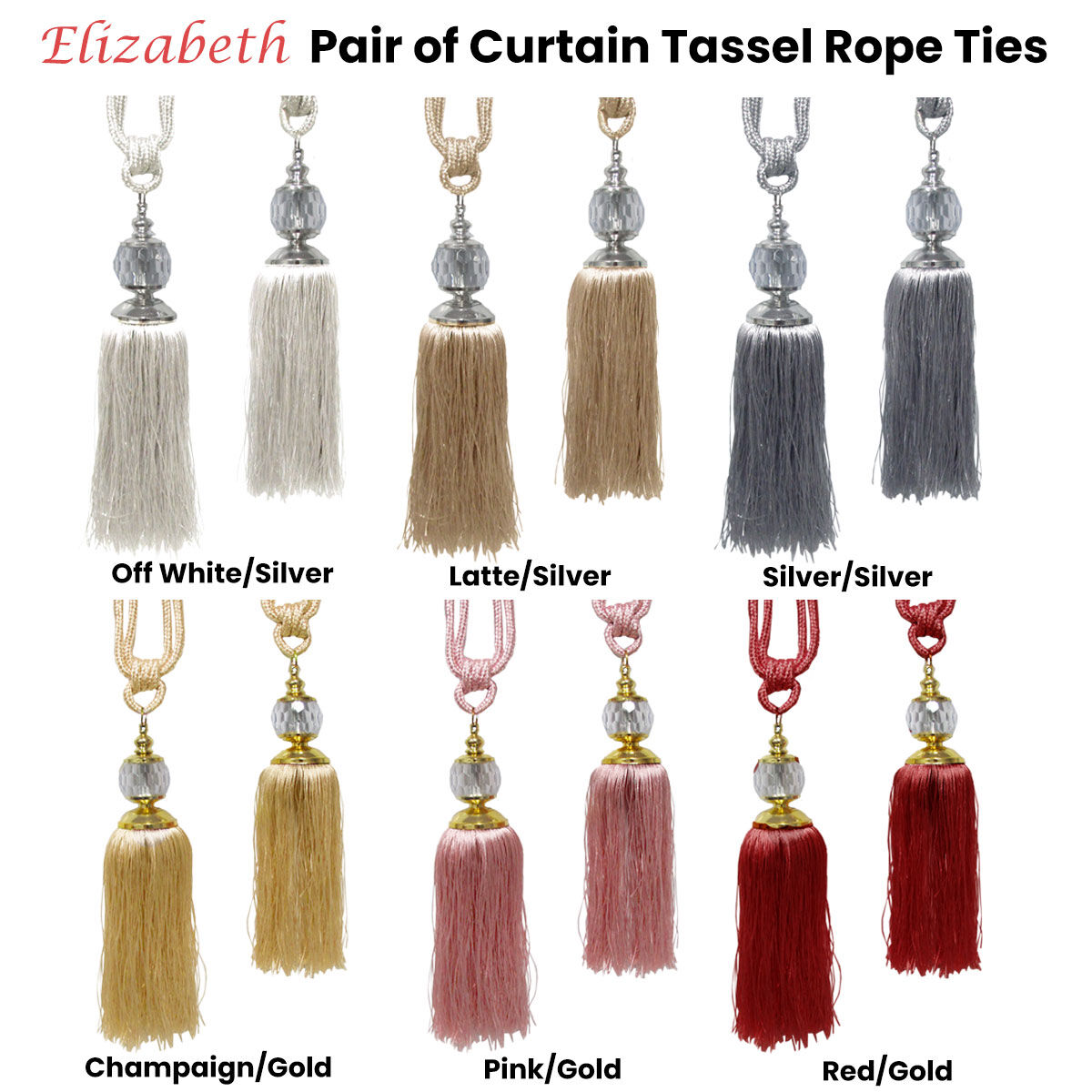 Elizabeth Pair of Curtain Tassel Rope Ties Off White/Silver Price