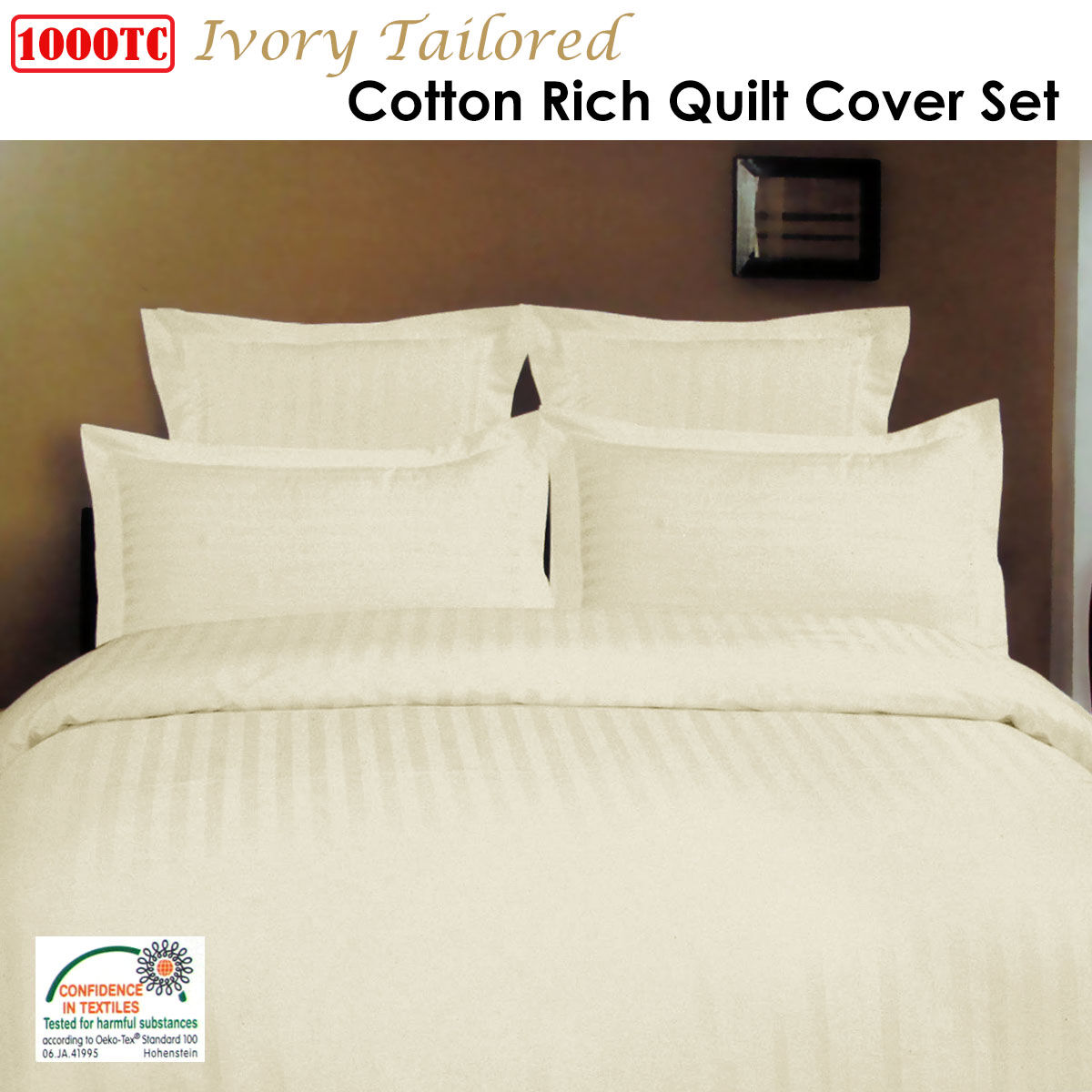 1000TC Self Striped Tailored Quilt Cover Set Ivory King Price