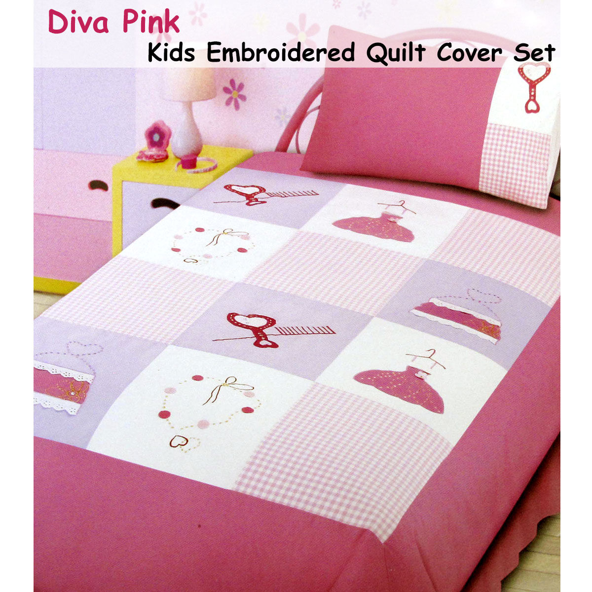Diva Girls Accessories Embroidered Quilt Cover Set Single Price