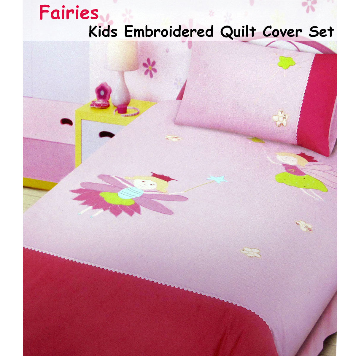 Fairies Embroidered Quilt Cover Set Single Price