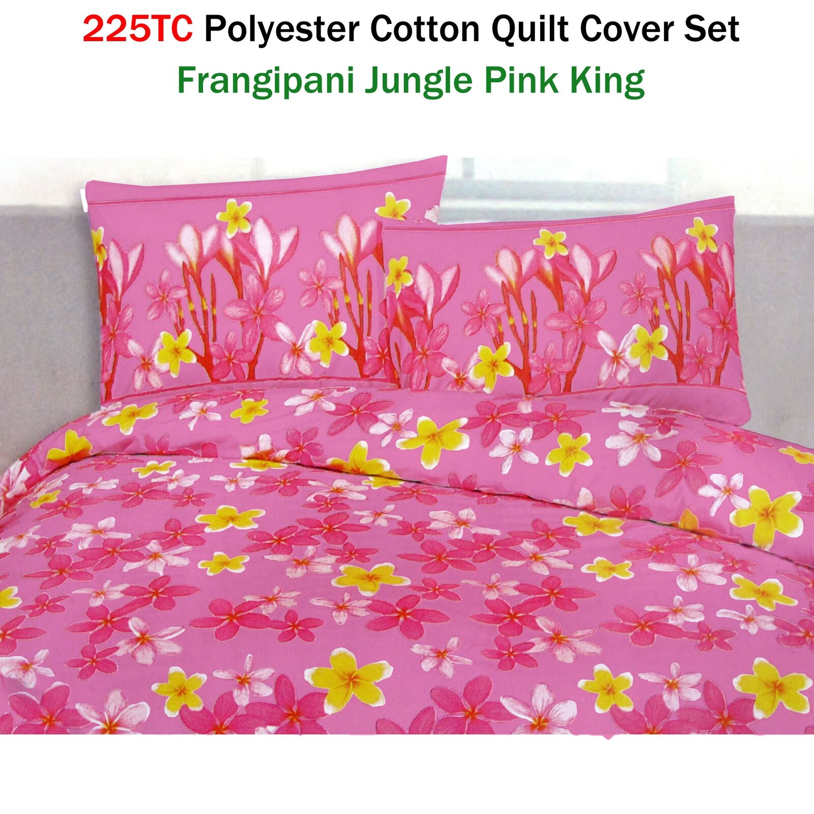 225TC Polyester Cotton Frangipani Jungle Pink Quilt Cover Set King Price