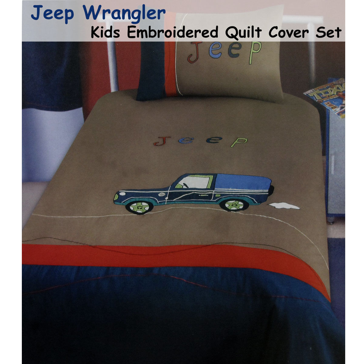 Jeep Wrangler Embroidered Quilt Cover Set Single Price