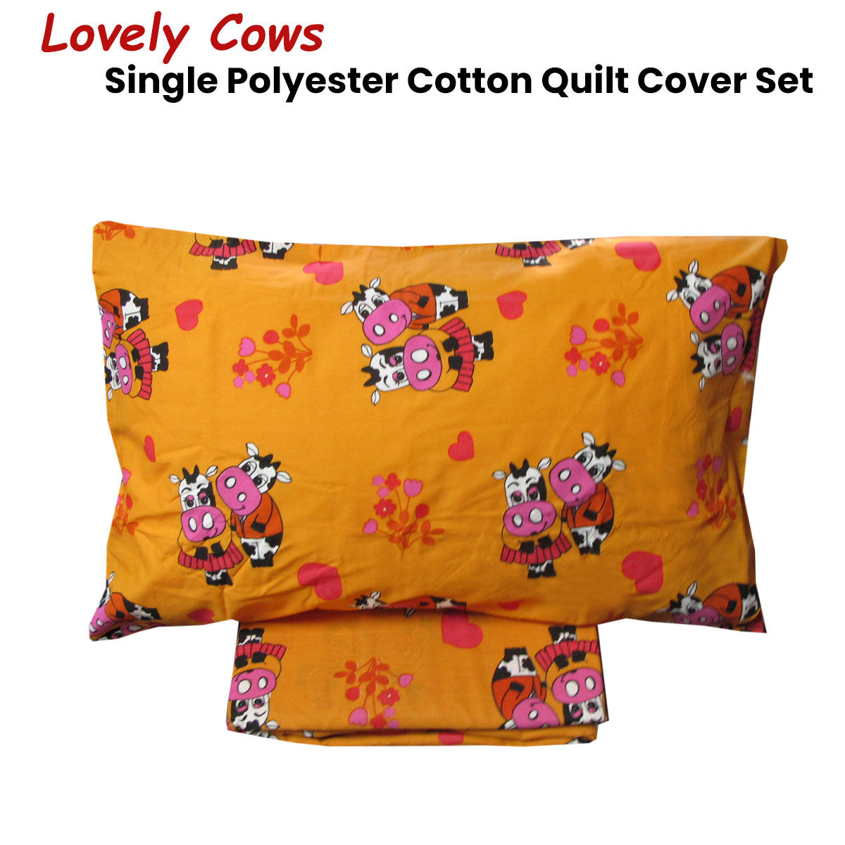 Lovely Cows Polyester Cotton Quilt Cover Set Single Price