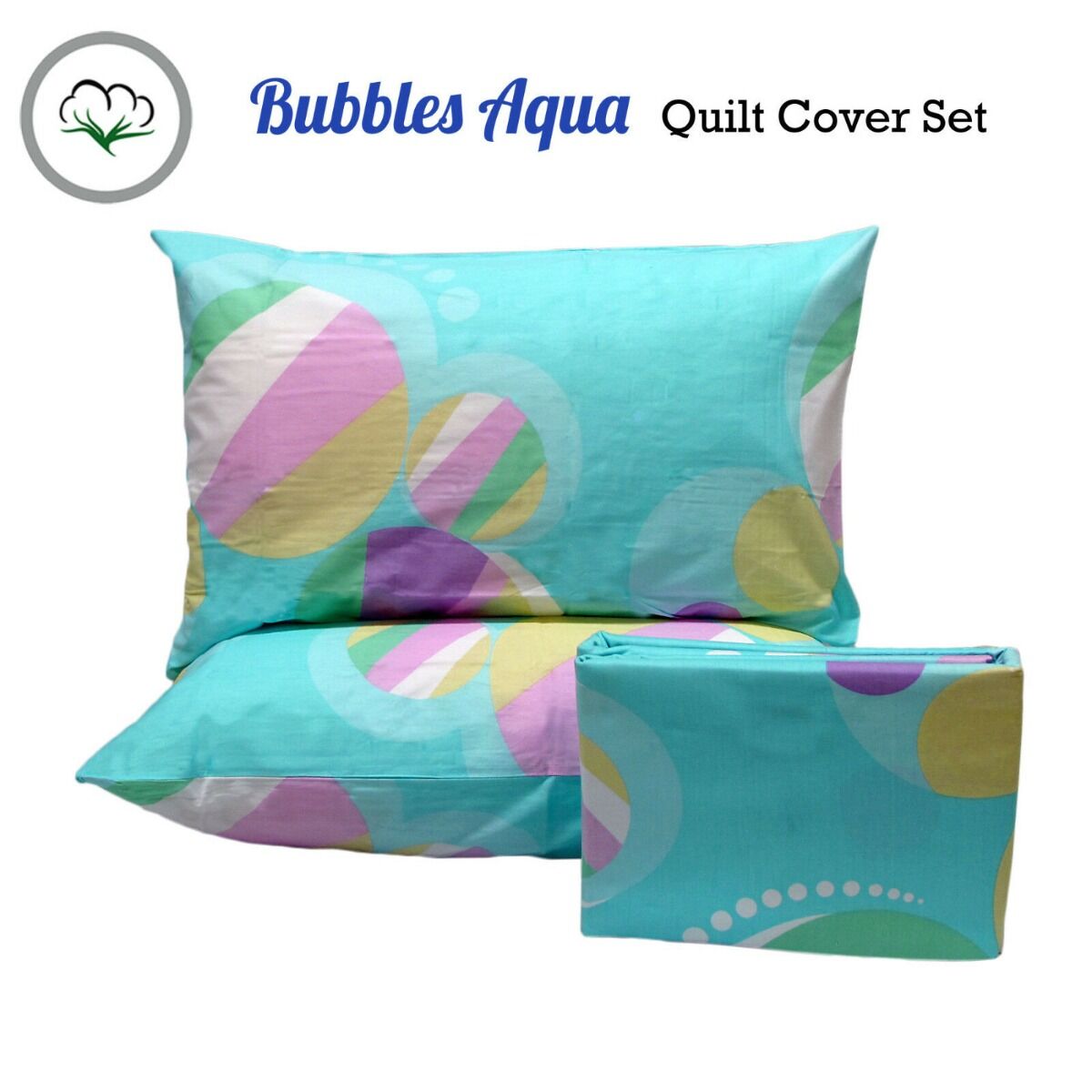 Pure Cotton Bubbles Aqua Quilt Cover Set Queen Price