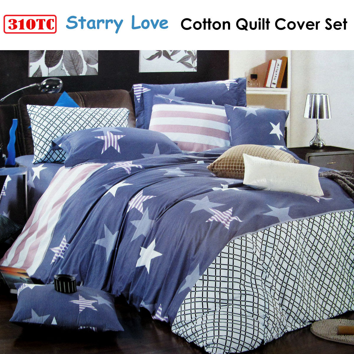 310TC Starry Love Cotton Printed Quilt Cover Set Single Price