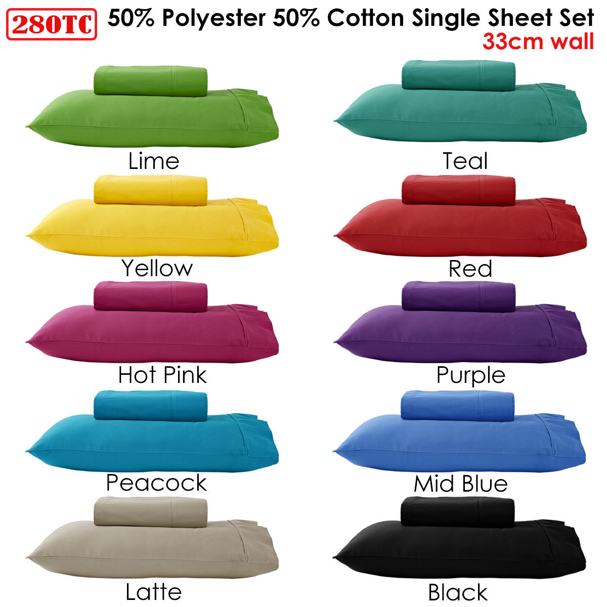 280TC 50% Polyester 50% Cotton Sheet Set Single Purple Price