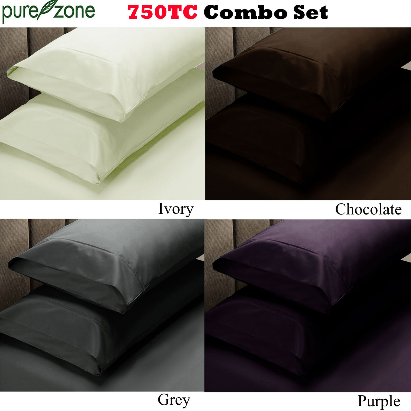 Pure Zone 750 Thread Count Combo Set Purple SINGLE Price