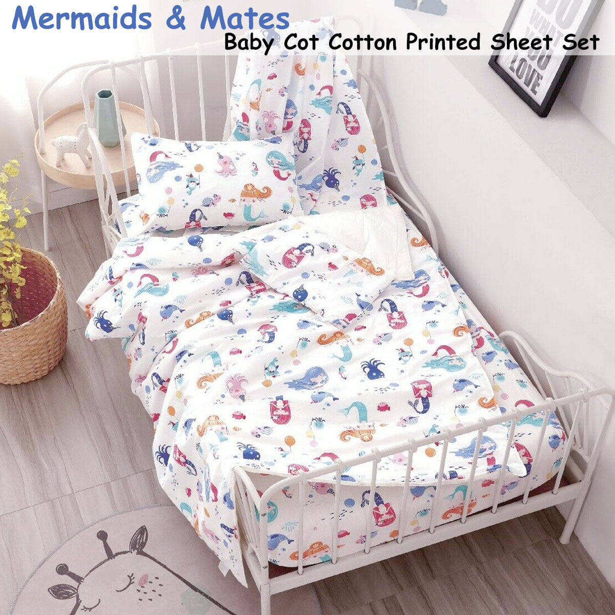 Mermaids & Mates Baby 100% Cotton Printed Sheet Set Cot Size Price
