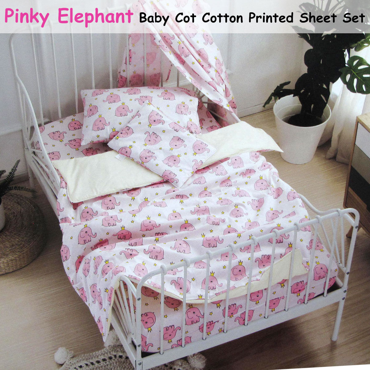 Pinky Elephant Baby 100% Cotton Printed Sheet Set Cot Size Price