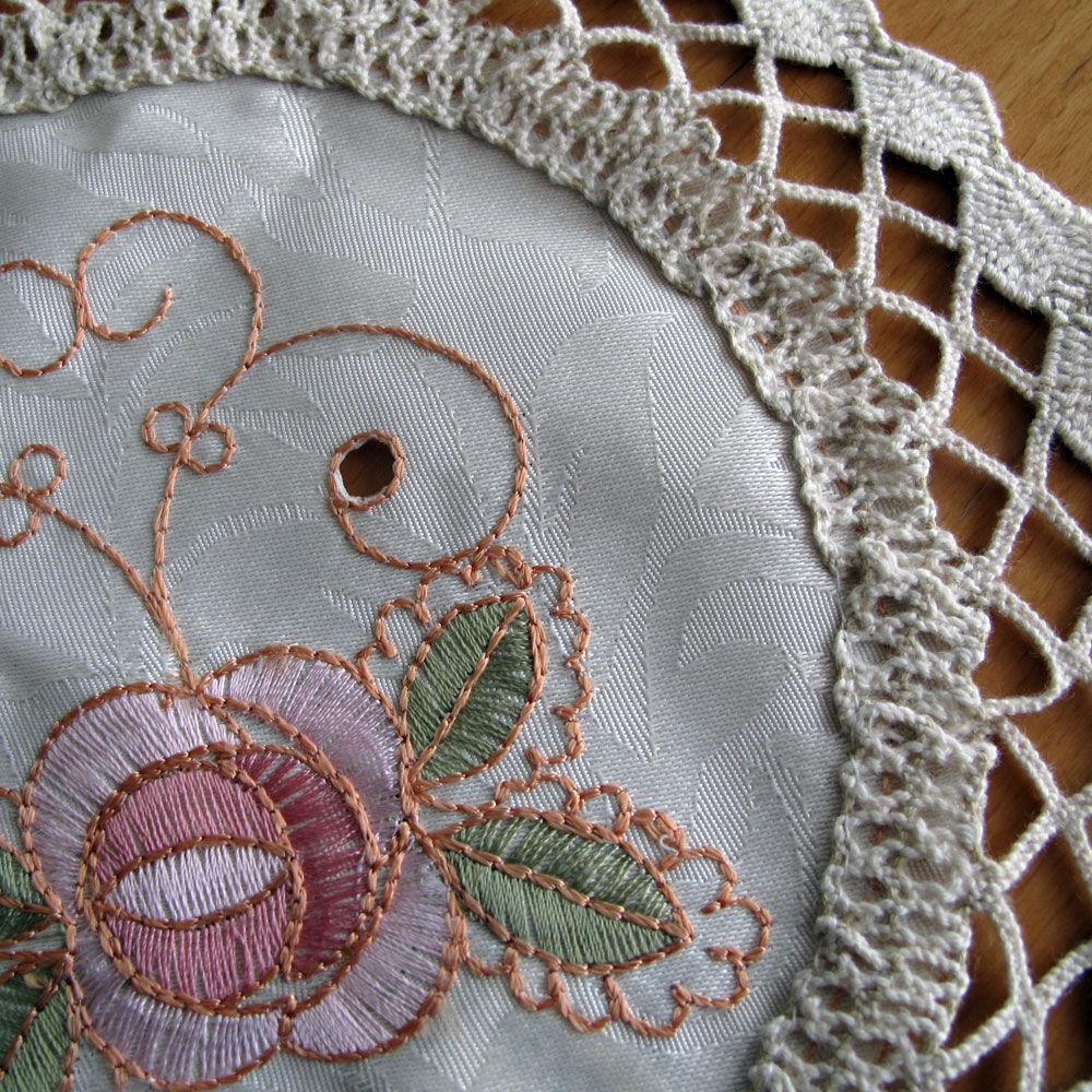 Set of 2 Embroidered Doilies Floral 8 Price