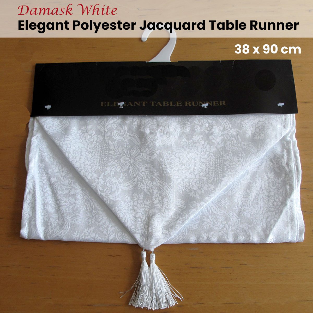 Damask White Elegant Polyester Jacquard Table Runner 38 x 90 cm Price