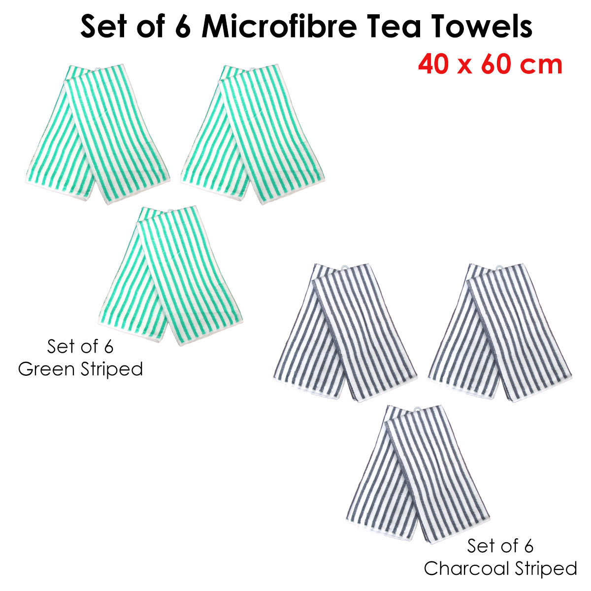Set of 6 Microfibre Striped Tea Towels Charcoal Price