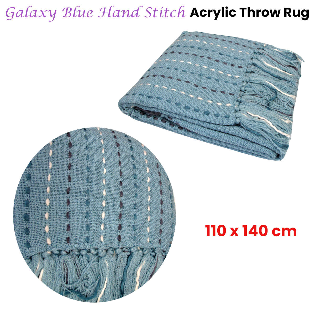 Galaxy Blue Hand Stitch Acrylic Throw Rug 110 x 140 cm Price
