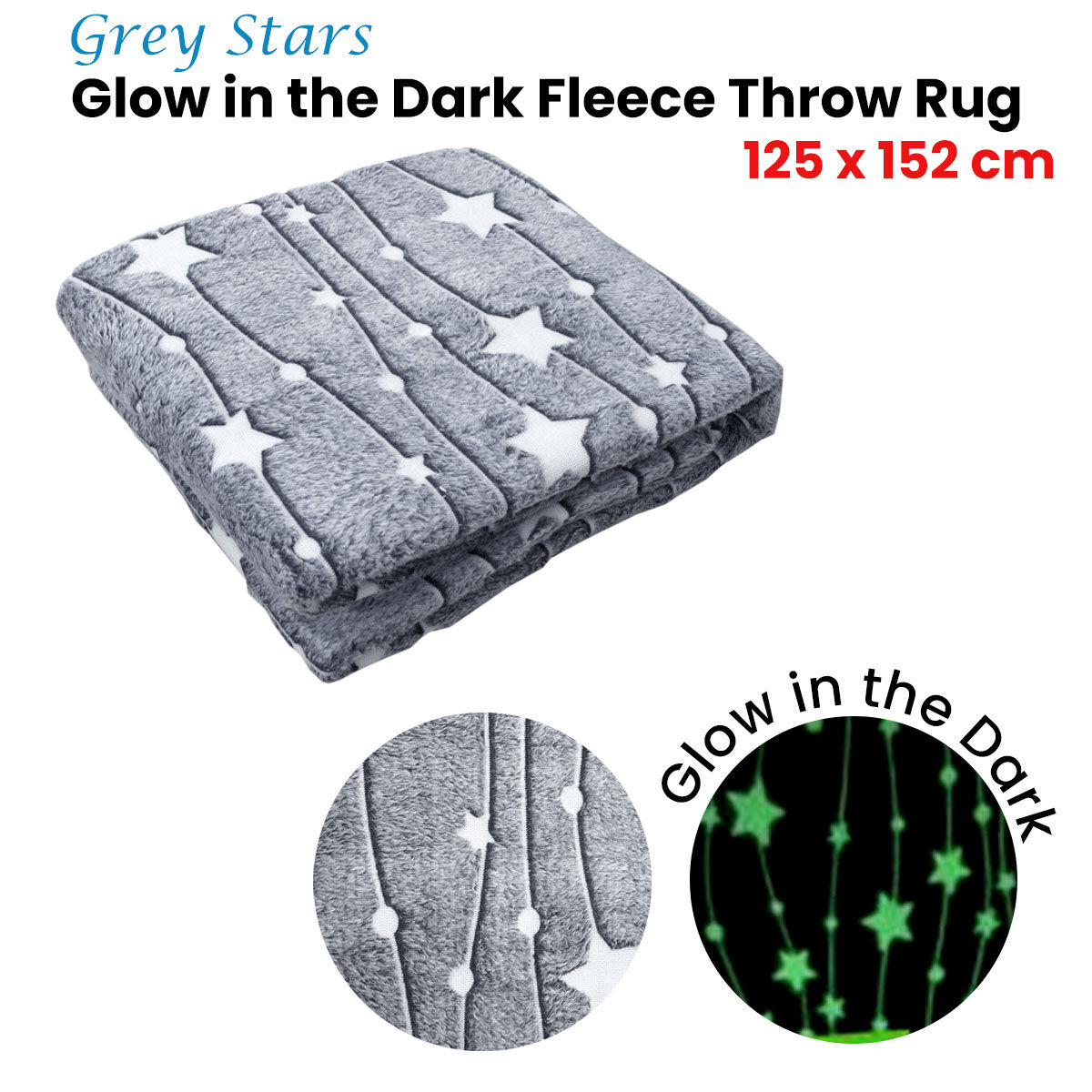 Grey Stars Glow in the Dark Throw Rug 125x152 cm Price