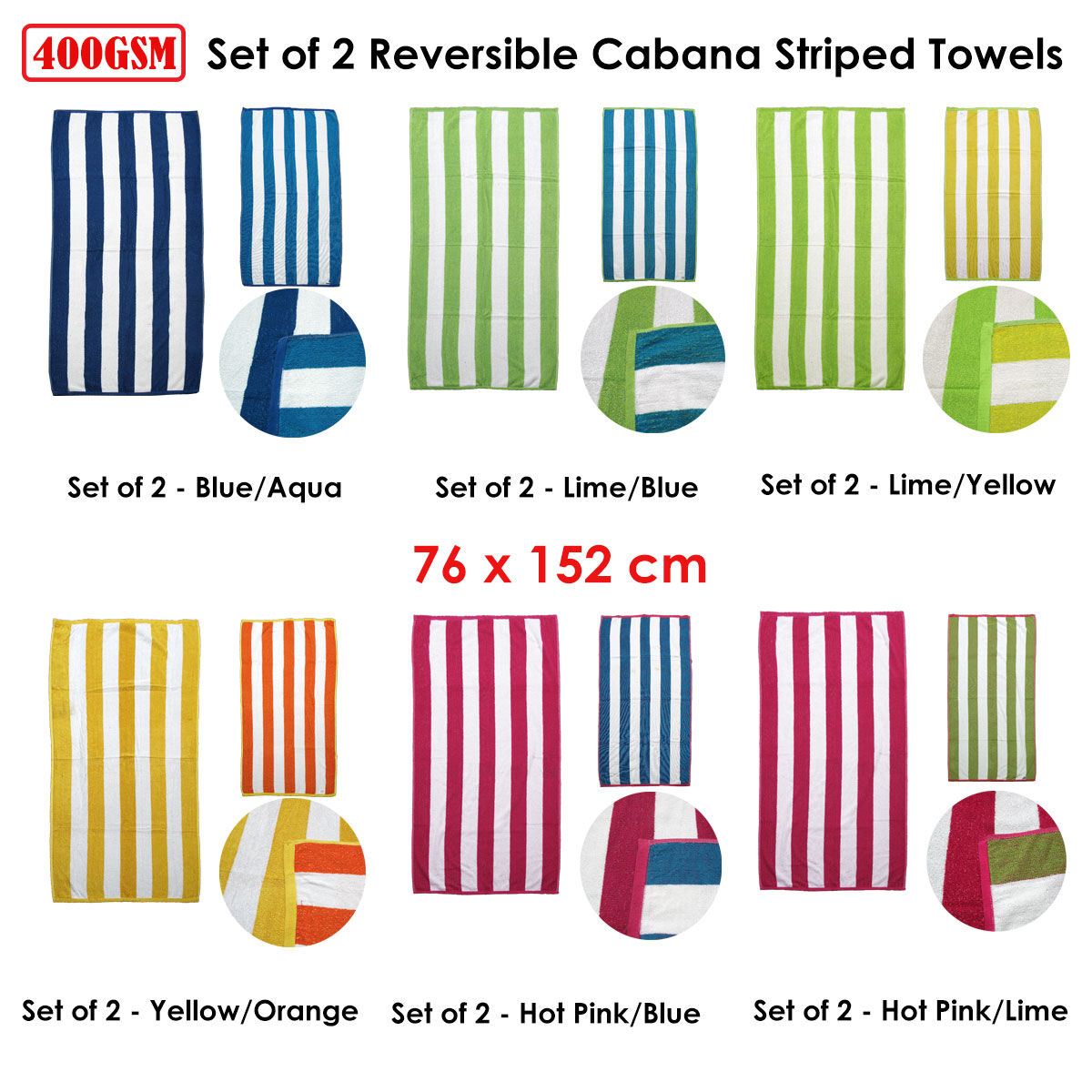 Set of 2 Reversible Cabana Striped Towels Yellow/Orange Price