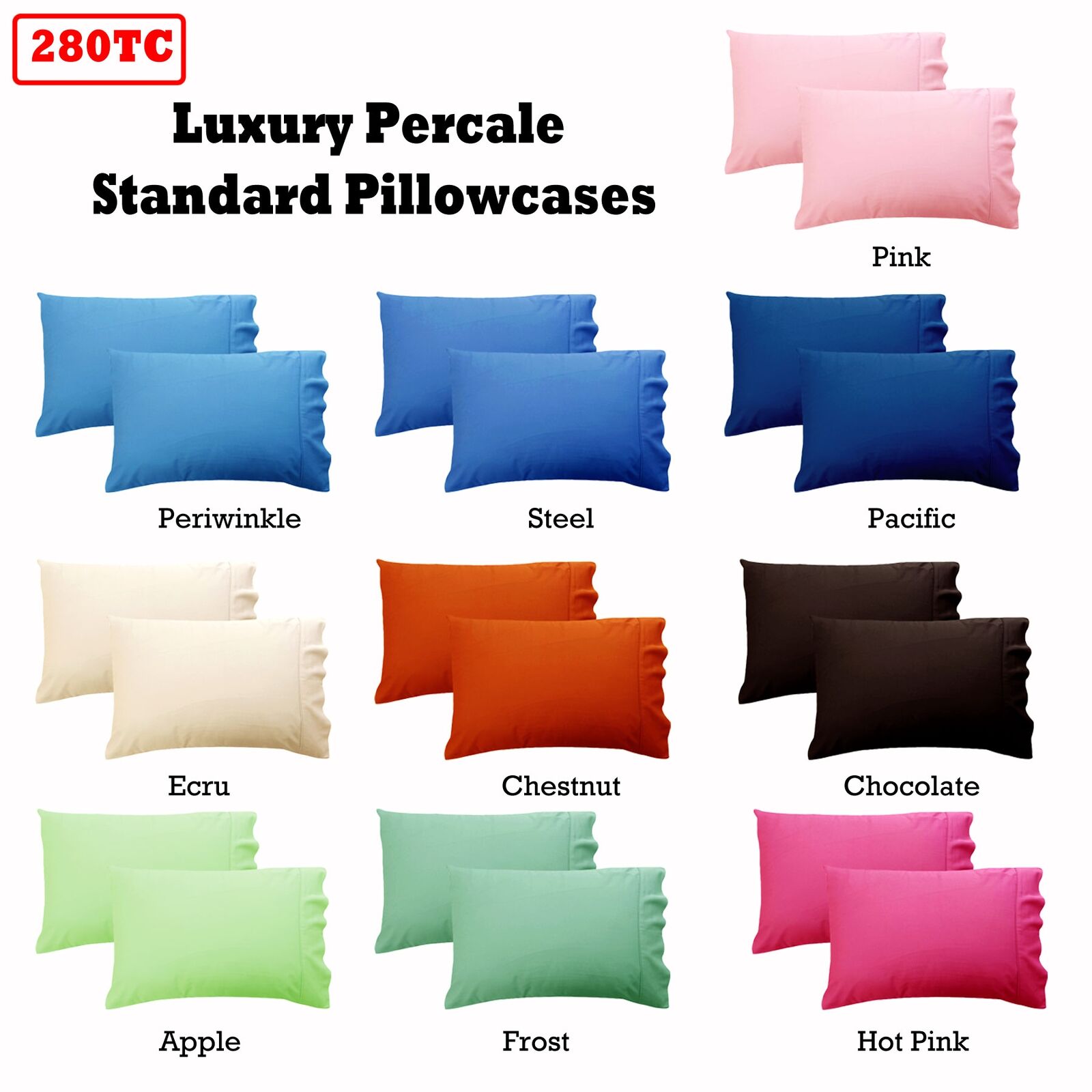 280TC Luxury Percale Standard Pillowcases Steel Price