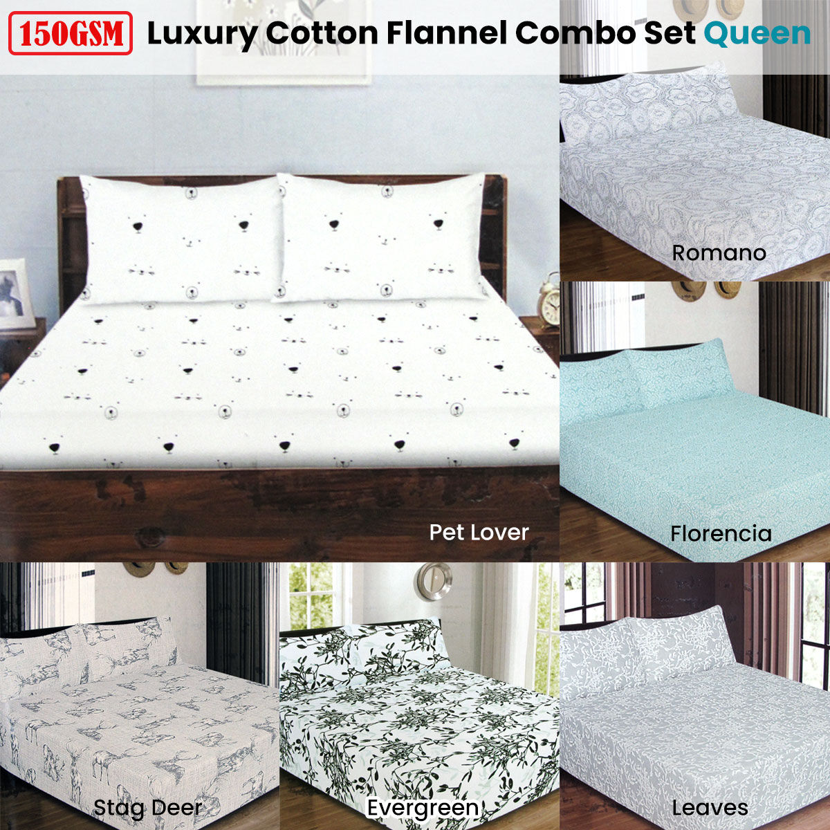 ICF Store Cotton Flannel Combo Fitted Sheet Set Queen Stag Deer Price