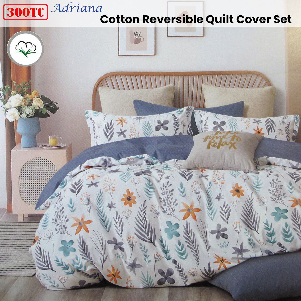 300TC Adriana Reversible Cotton Quilt Cover Set Queen Price