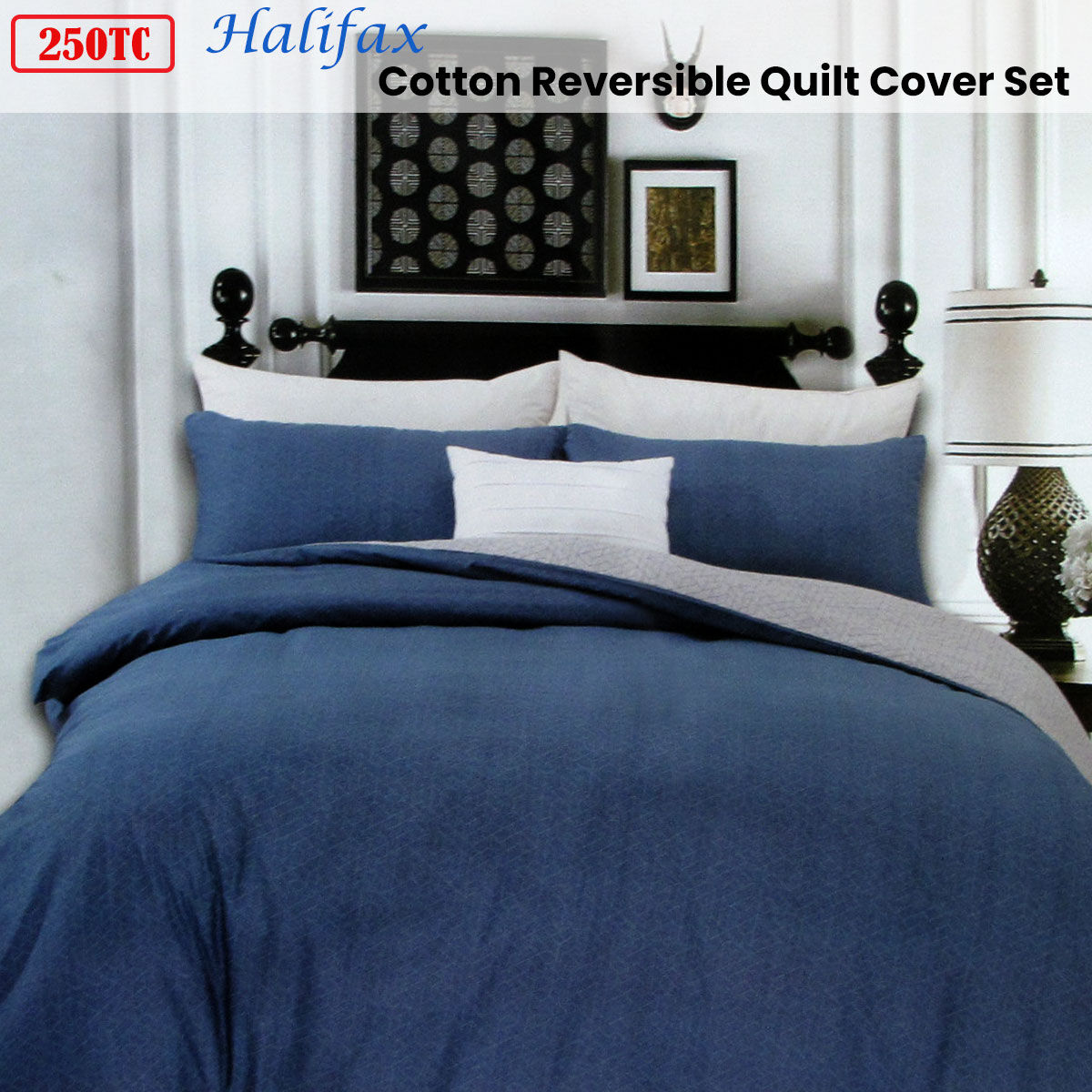 250TC Halifax Cotton Reversible Quilt Cover Set Queen Price
