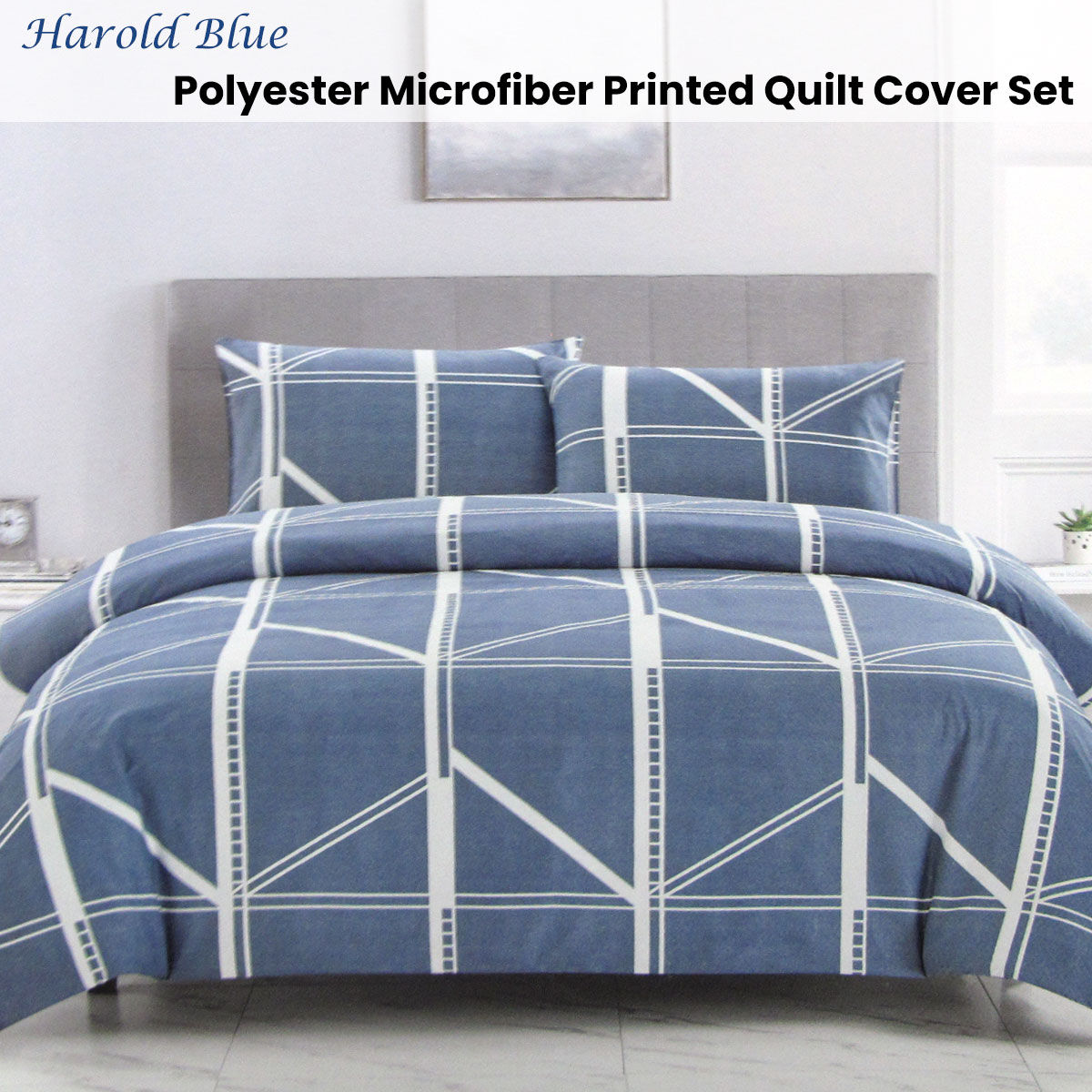 Artex Harold Blue Quilt Cover Set Geometric Pattern Reversible Printed Microfiber Polyester King Price