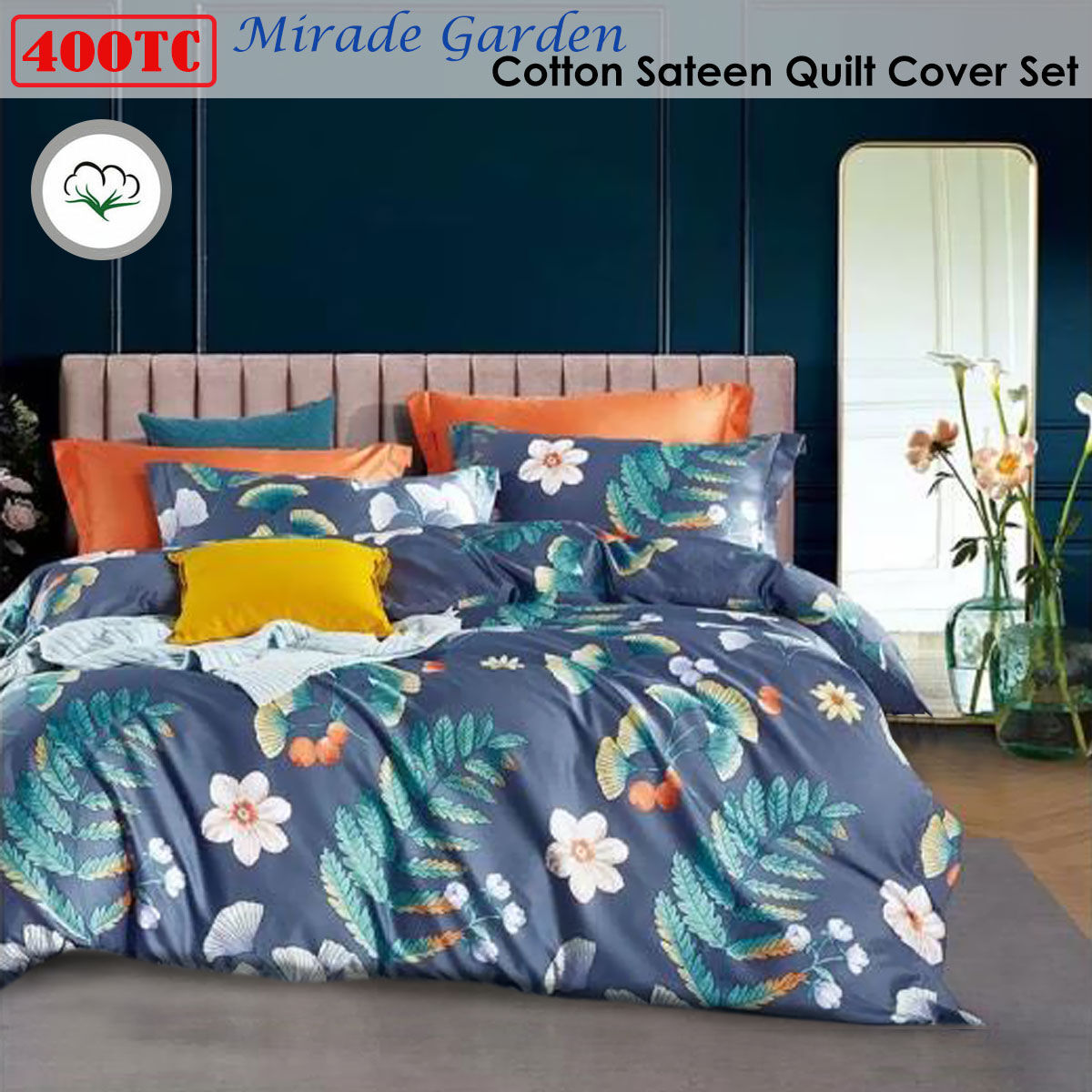 400TC Cotton Sateen Quilt Cover Set Mirade Garden King Price