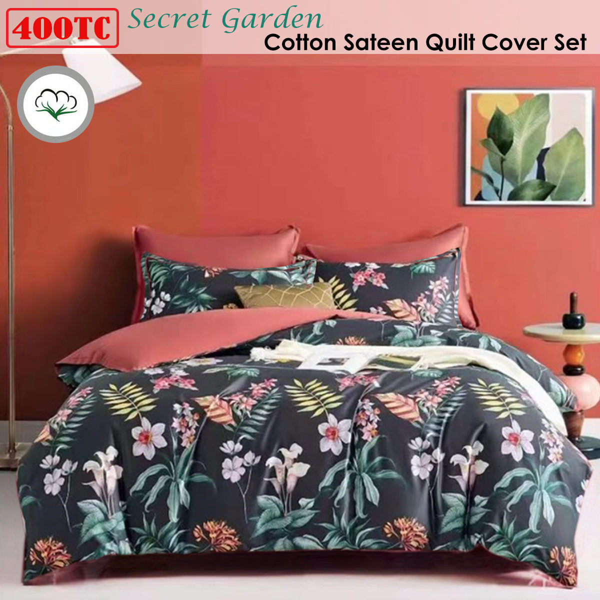 400TC Cotton Sateen Quilt Cover Set Secret Garden King Price