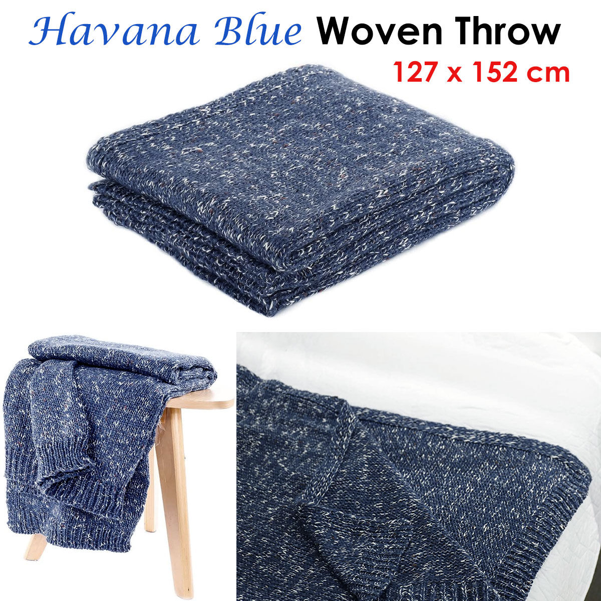 Havana Blue Woven Throw Rug 127 x 152 cm Price