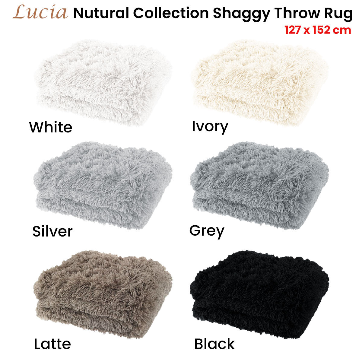 Lucia Nutural Collection Shaggy Throw Rug 127 x 152cm Black Price