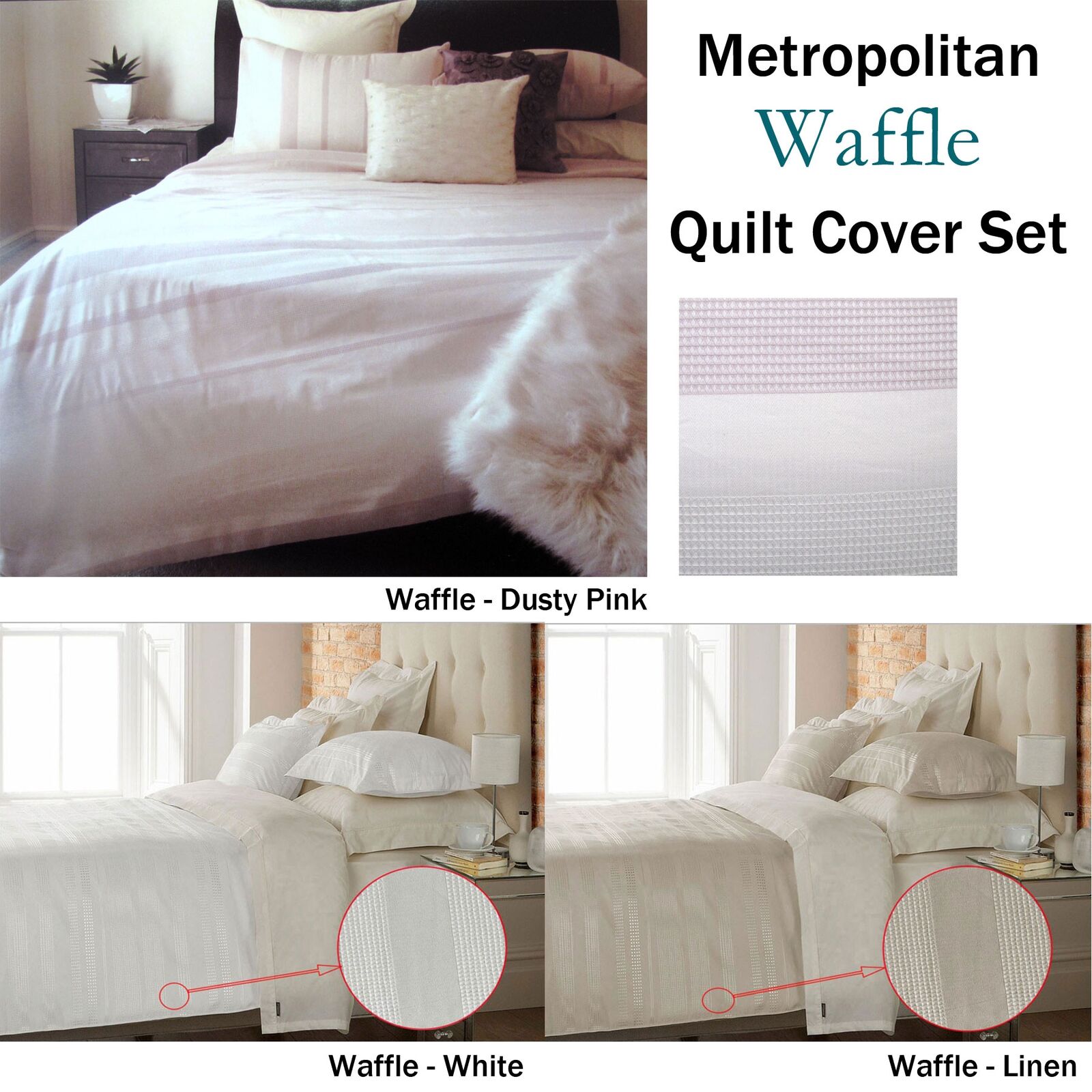 Metropolitan Waffle Quilt Cover Set Pink - KING Price