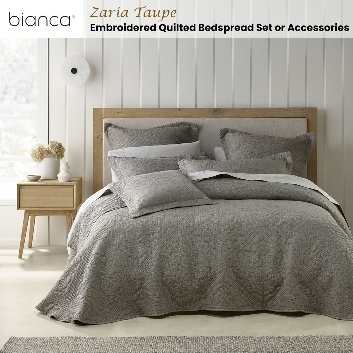 Bianca Zaria Taupe Embroidered Bedspread Set Queen Price