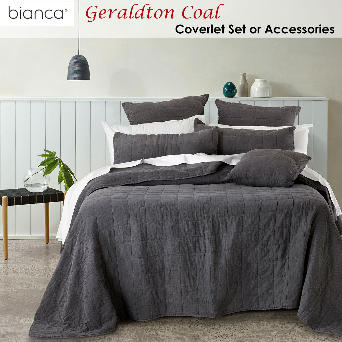 Bianca Geraldton Coal Coverlet Set Queen/King Price